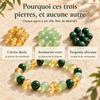 Pourquoi ces trois pierres : citrine dorée, aventurine, turquoise africaine
